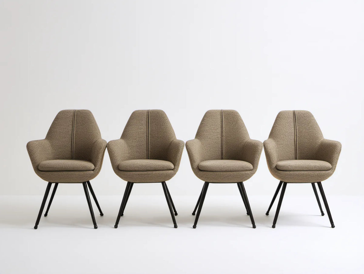 Zestaw 4 krzeseł tapicerowanych bouclé Taupe/Czarny, 58 × 62 × 86 cm
