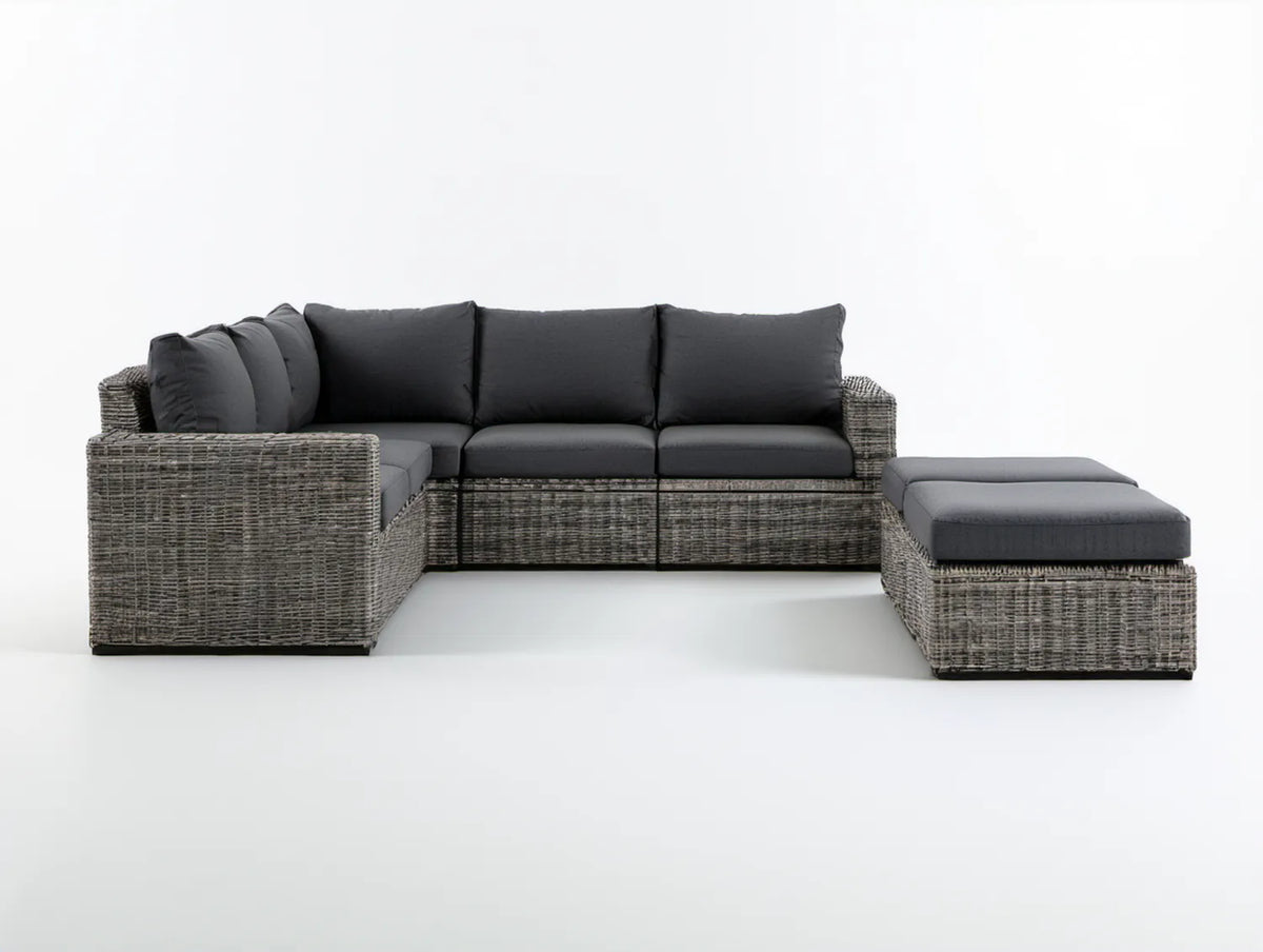 Modułowy komplet wypoczynkowy w kształcie U z technorattanu PE, szary/antracytowy, 300 x 220 x 70 cm