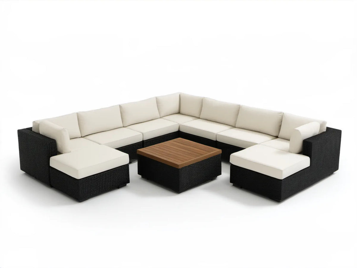 8-częściowy narożny zestaw ogrodowy z technorattanu PE 280 x 220 x 70 cm, czarny/kremowy/brązowy
