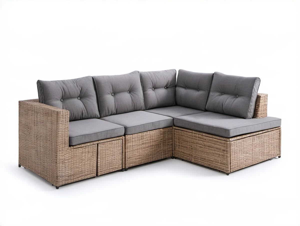 5-częściowy narożny zestaw wypoczynkowy z technorattanu PE Brązowy/Szary 280 x 210 x 69 cm