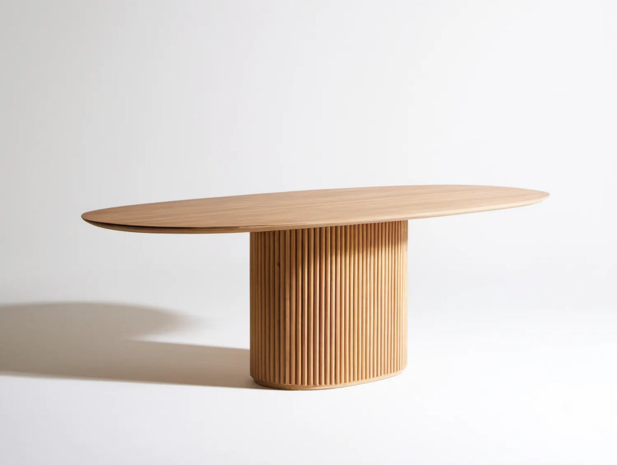Owalny stół do jadalni z MDF z fornirem dębowym, dąb naturalny, 180 x 90 x 75 cm