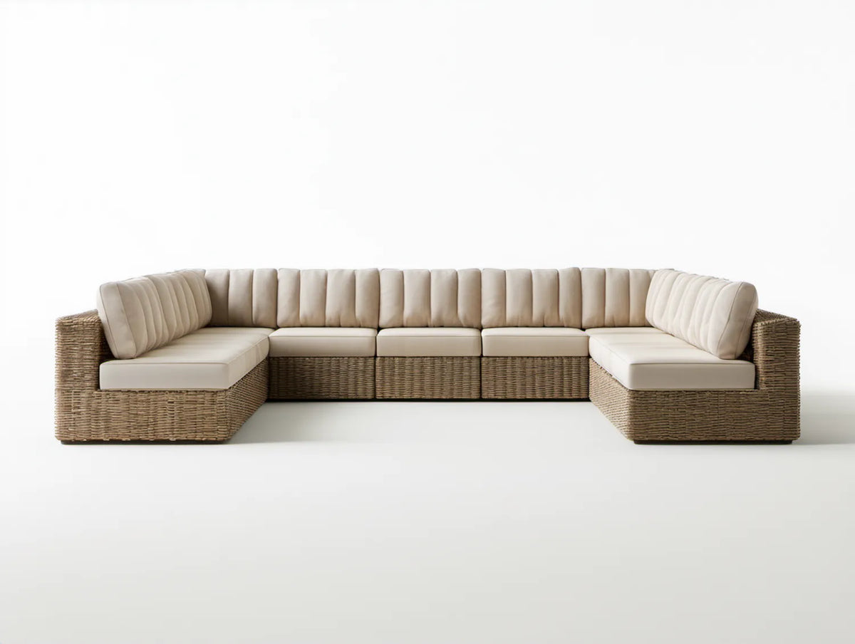 Modułowa narożna sofa ogrodowa w kształcie U z technorattanu PE, beżowo-brązowa, 360 x 220 x 75 cm