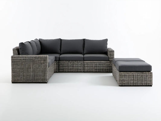 Modułowy komplet wypoczynkowy w kształcie U z technorattanu PE, szary/antracytowy, 300 x 220 x 70 cm